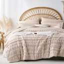 7 Pieces Queen Comforter Set, Khaki Tufted Boho Shabby Chic Bed in a Bag Comforter and Sheet Set, All Season Soft Microfiber Complete Bedding Set (Khaki, Queen)