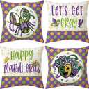 2 x Happy Mardi Gras Throw Pillow Covers 18x18 Set of 4 Fleur De Lis Lattice Beads Masks Lobster Designs Festive Cushion Covers for Home Sofa Couch Party Carnival Cushion Case Decoration