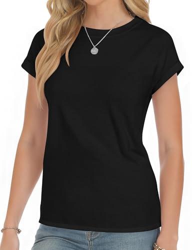 YOGINGO Short Sleeve Shirts for Women Crew Neck Tee - Fashion Summer Spring Cap Sleeve Tops for Women Black L