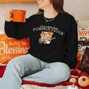 MYHALF Halloween Sweatshirts Women Colorful Sequin Ghost Graphic Pullover Shirt Halloween Witch Crewneck Sweater (Black, M)