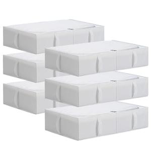 TYEERS Under Bed Storage Containers, Durable Fabric, Washable, Collapsible, Under Bed Storage Bins for Clothes, Blankets, Sheets, Shoes, 27.5x16.5x7 Inches, 6-Pack, White