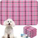 Washable Pee Pads for Dogs - 24x36 4PCS, Whelping Pad for Puppy Training, Playpen Crate Bed Floor Protector, Reusable Dog Potty Pads Non-Slip, Super Absorbent & Odor Controlling, Pink Plaid