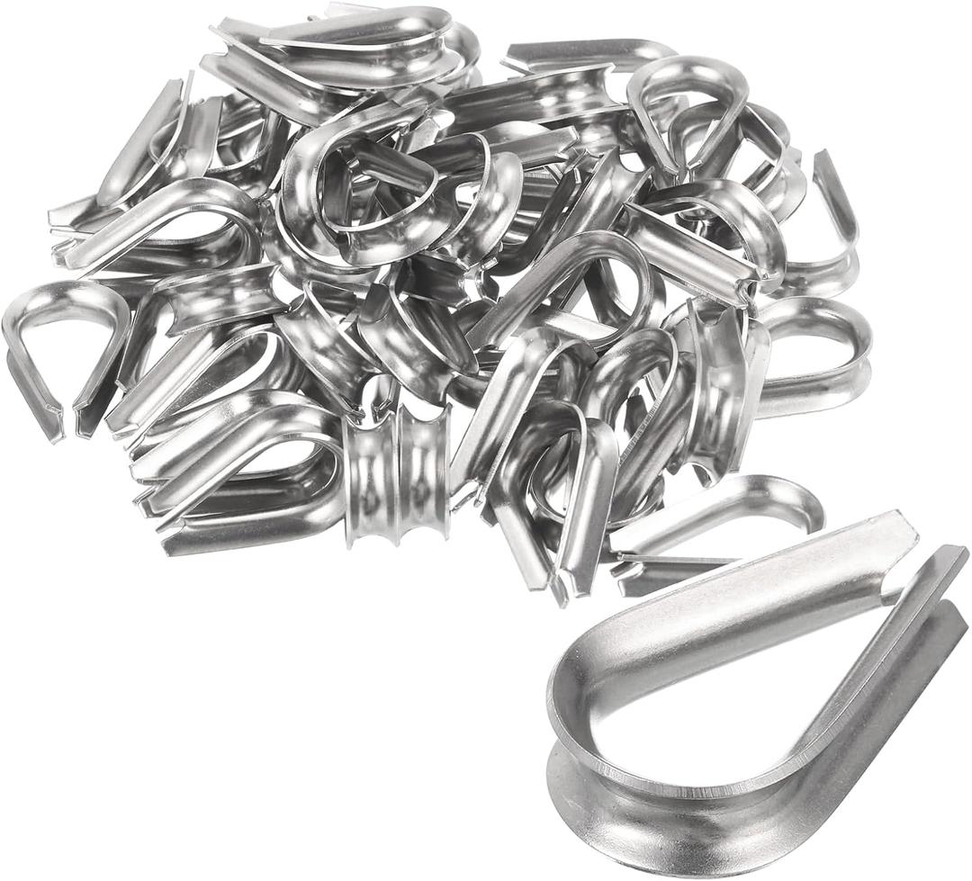 uxcell 50Pcs M5 Stainless Steel Thimble for 3/16" Dia Wire Rope, Wire Rope Cable Thimbles Rigging for Marine, Sunshade Sail, Fence