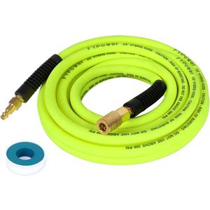Air Compressor Hose 3/8 Inch x 25 Feet Hybrid Hose with Fittings, Flexible and Kink Resistant, 1/4" Industrial Quick Coupler and Plug Kit - Green