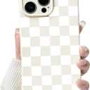 NITITOP Compatible with iPhone 16 Pro Max Case Cute Aesthetic Checkerboard Checkered Pattern for Women Girl Trendy Slim Fit TPU Silicone Shockproof Full Camera Protection Cover - White