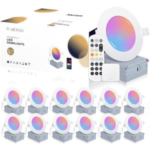 12 Pack Smart Recessed Lighting 4 Inch, Ultra-Thin LED Recessed Lighting 9W 700LM Smart Downlight with Junction Box, Compatible with Alexa/Google Assistant - ETL and Energy Star Certified (RGB (Red, Green, Blue))
