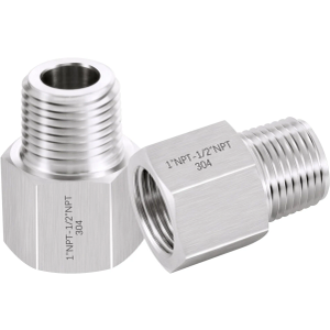 DERPIPE Forged Reducer Adapter Fitting - Stainless Steel 304 Reducing Pipe Connector, 1" NPT Female x 1/2" NPT Male (Pack of 2)