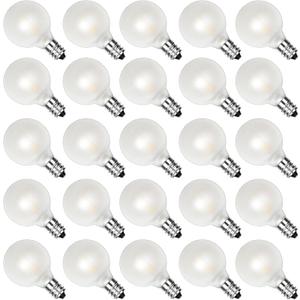 25Pack G40 LED Replacement Light Bulbs, 0.6W Frosted White LED Globe Bulbs for Outdoor String Light (E12 / C7 Screw Base Sockets), Warm White 2700K, Dimmable