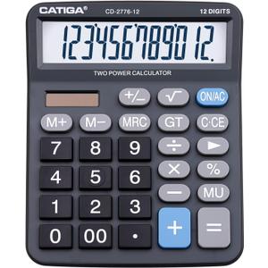 Premium Commercial 12-Digit Large Desktop Calculator with Huge 5-Inch LCD Display Screen, Giant Responsive Buttons, Battery and Solar Powered, Perfect for Home/Office Accounting Finance Use, CD-2776