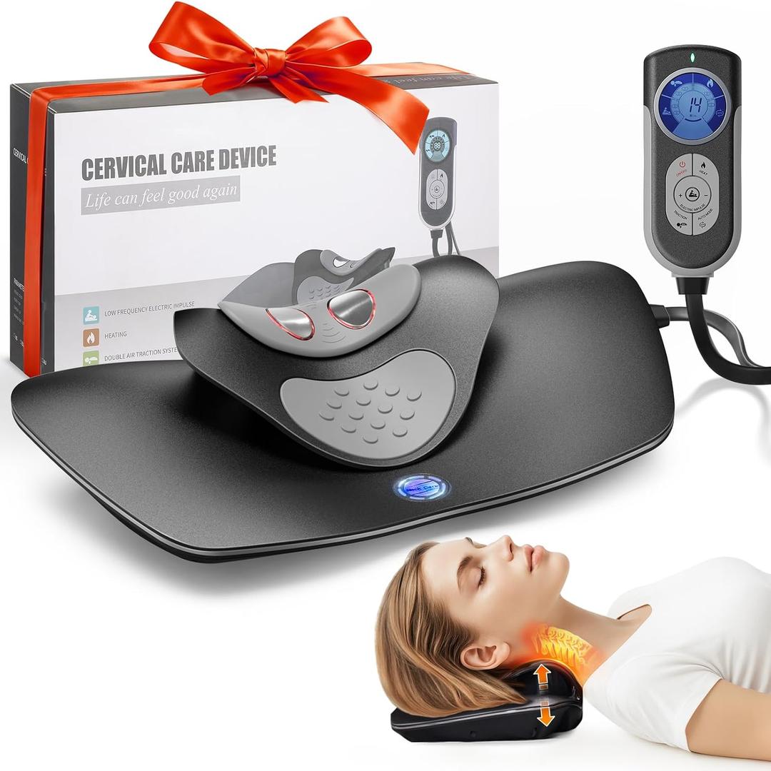 HygiVital Multi-Functional Cervical Traction Device, Dynamic Neck Massager with Pulsed Electrotherapy & Heat Therapy, 3 Modes&12 Intensities, Neck Stretcher to Relieve Neck Stiffness, Home &Office Use