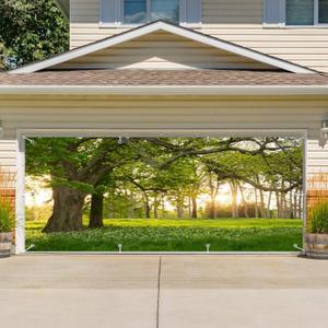 CSFOTO 6x13ft Big Tree Garage Door Banner Spring Garden Scenery Garage Decorative Wallpaper Nature Park Plant Theme Outdoor Door Wall Decorative Mural