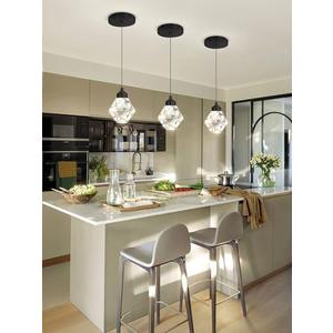 Crystal Pendant Light for Kitchen Island,Black Chandelier Lights Fixture, Hanging Lighting Ceiling Light Fixture Modern Adjustable Pendant Lighting for Dining Room Bedroom, 1 pcs