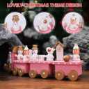 NUOBESTY Winter Wonderland Wooden Mini Train Set for Christmas Party Decorations Under Tree Pink