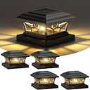 4 Pack Solar Post Cap Lights Outdoor Waterproof, Fits 4x4, 5x5, 6x6 Wooden & Vinyl Fence Decks, Edison LED Bulb with Warm & Cool White Light Modes.(Classic Black,4)