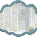 Small Blue Wall-Mounted Mirrors 12 X 16 Inch, Wood Frame Cloud Teal Mirror Decor for Living Room Hallway, Wall Hanging Handmade Distressed Finish Decorative Cute Nursery Mirrors for Wall Boy