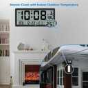 WallarGe Atomic Clock with Indoor Outdoor Temperature - Easy to Read - Self Setting, 14.5'' Jumbo Auto Set Digital Wall Clock Battery Operated
