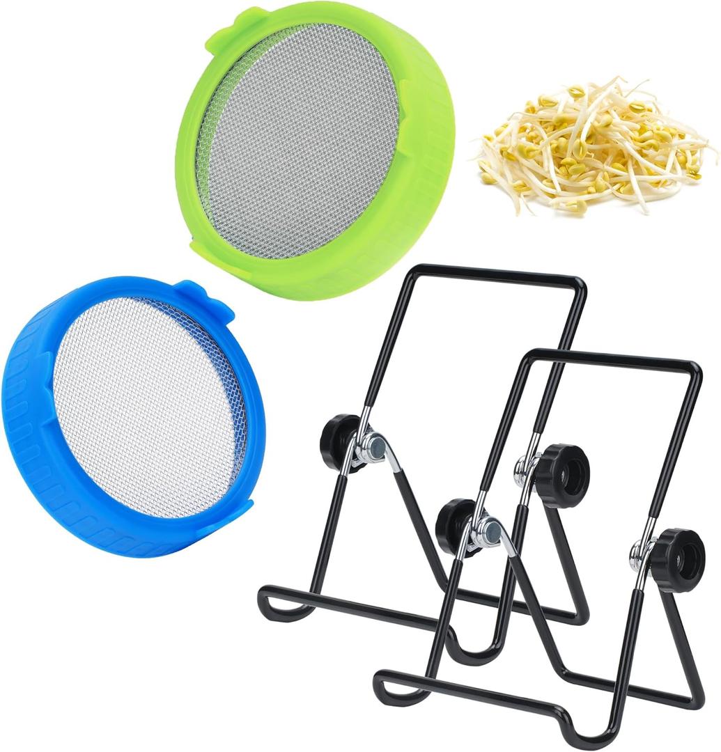 Lulonpon Sprouting Lids Growing Kit, Sprouting Lids for Wide Mouth Mason Jar, Screen Sprout Lids with Stand, Sprouting jar kit for Sprouting, Sprouting Seeds, Sprouting Kit