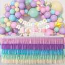 Table Skirt Rainbow Unicorn 6ft Ruffle Rectangle Tablecloth for Birthday Party Baby Shower Parties Decorations