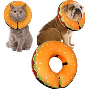 Inflatable Dog Cone Collar for Large Medium Small Dogs, Soft Adjustable Recovery Cone Collar for Dogs Cats,Dog Neck Donut Cone Alternative After Surgery(Hamburger,Medium+
