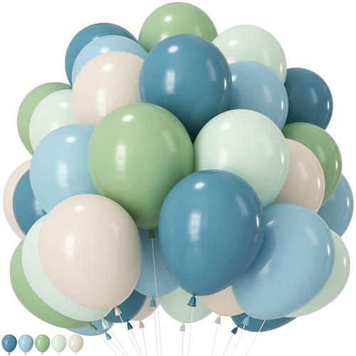 Sage Green Dusty Blue Balloons, 12 Inch Light Green Blue Sand White Latex Balloons for Boho Baby Shower Bridal Shower Bridal Jungle Safari Bear Theme Birthday Wedding Anniversary Party Decorations
