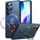 TORRAS 360° Spin Magnetic Stand for Samsung Galaxy S25 Ultra Case, Fit for Magsafe, Military Grade Slim Protective S25 Ultra Case with Kickstand & Ring Holder, Ostand Spin, Translucent Frosted Black