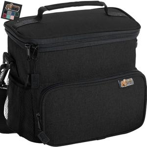 GORILLA GRIP Insulated Lunch Box Bag for Women Men, Large Leakproof Reusable Soft Cooler Bags, Multiple Compartments, Mesh Pockets, Adjustable Strap, Food Tote Keeps Drinks Cold, 8L, 10x9, Black