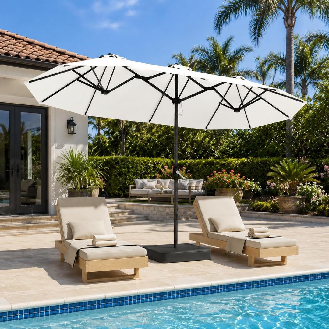 DomeShade Large 15FT Double Sided Patio Umbrella with Base Included,Ivory, Extra Large