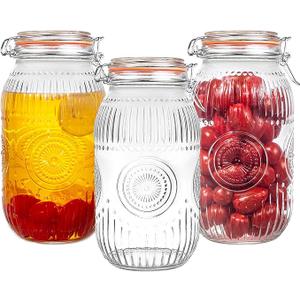 Amzcku Wide Mouth Vintage Mason Jars with Airtight Lid 64oz 2 Quart, Canister Quart Jars for Kitchen Storage - for Coffee, Sugar, Beans 3 Pack