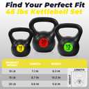 HULKFIT Kettlebell Sets Wide Grip 3-Piece Kettlebells Exercise Fitness Weight Set, 45LB Set, Black