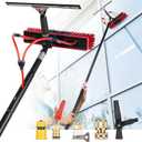 35ft Water Fed Pole Kit, Rotatable Solar Panel Cleaning Brush & Squeegee, 2 Dusting Brushes, Extendable Black Lightweight Pole for Roof Window Small