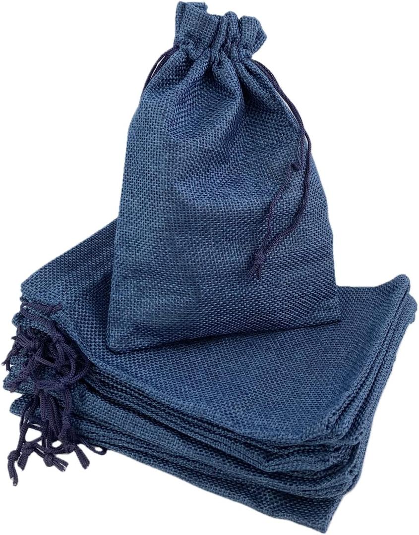 Palmhomee Pack of 25 Burlap Gift Bags with Drawstring Linen Jewelry Pouches Wedding Hessian Jute Bags for Birthday and Treat Pouches Party Wedding Favors Gift (6x8 Inch, Navy Blue)