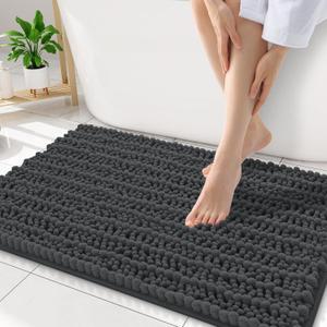Smiry Bathroom Rugs Mat 34x21, Extra Soft Absorbent Chenille Bath Rugs, Non Slip Rubber Backing Machine Washable Quick Dry Bath Mats for Bathroom Floor, Tub, Shower, Home Decor Accessories, Dark Grey