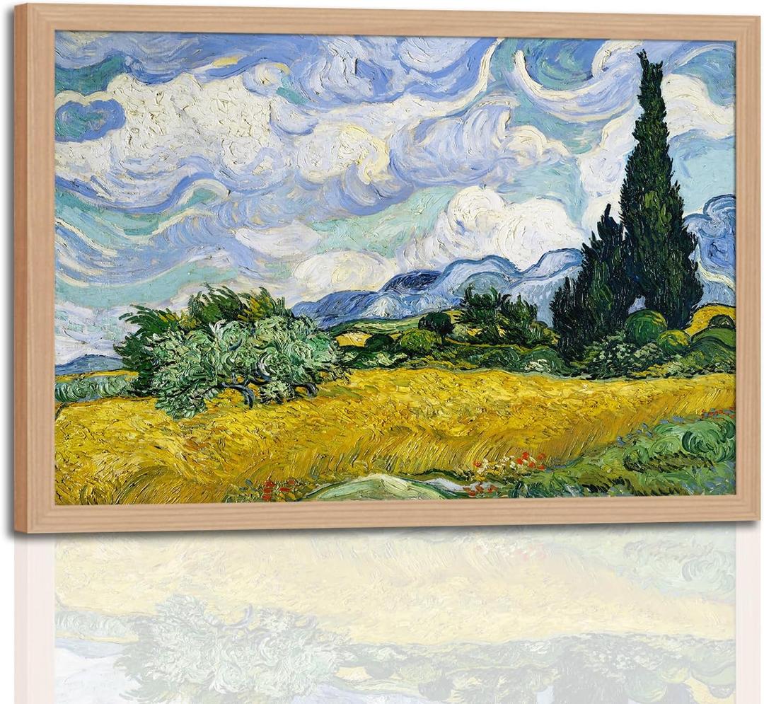 Framed Van Gogh Inspired Wall Art Canvas Painting with Gallery Quality Oil Painting Print Poster Wall Picture Art for Home Decoration Living Room Bedroom Office 16x24 Inches