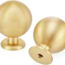 QOGRISUN 10-Pack Solid Brass Cabinet Knobs, Round Ball Gold Knobs for Dresser Drawer, 1.1-Inch Diameter, Sphere Cabinet Pulls, Brushed Brass Finish