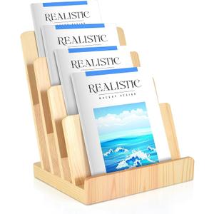 DLUGOPIS 4 Tier Wood Brochure Holder 8.5 x 11Magazine Display Rack Brochure Display Stand Literature Holder Pamphlet Display Stand Magazine Organizer Flyer Display Holder for Table Counter