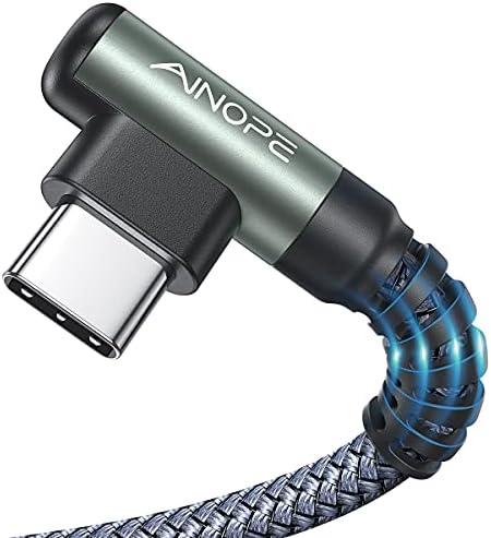 AINOPE USB C Cable [2-Pack, 6.6ft] 3.1A Type C Charger Fast Charging, Right Angle USB to USB C Cable Braided USBC Charger for Galaxy S10+ S10 S9, Note 10 9, LG V30, Moto, iPhone 16 15 Cord Type C