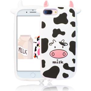 Boaretiu Soft Silicone Carton 3D Cute Design for iPhone 8/7/6/6S Plus Case 5.5 Inch - for iPhone 8/7/6/6S Plus Phone Case Cover for Girl Women Teen Girly Kawaii Animal Funny Fun Unique Fashion,Cow