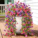Artificial Hanging Flowers for Outdoors, 2 Pcs Fake Hanging Plant Spring Summer Decoration, UV Resistant No Fade Faux Silk Daisy Flower for Planter Porch Patio Yard Garden Decor(Purple Hot Pink)