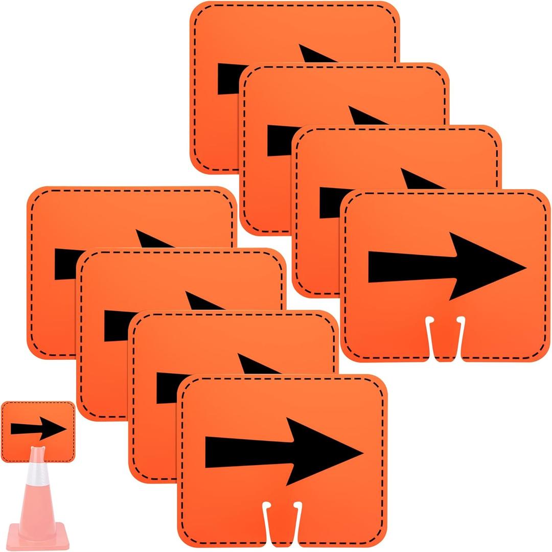8 Pcs Traffic Cone Arrow Signs, 12.5" x 10.4" Reversible Directional Cone Top Signs for Yard Road Barricade Construction Warning