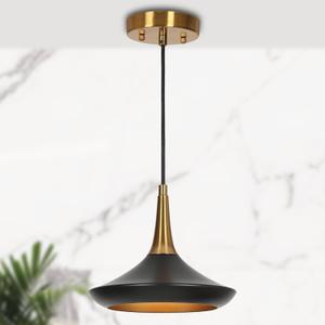 KSANA 9'' Pendant Lights Kitchen Island, 1-Light Black and Gold Brass Kitchen Pendant Lighting Over Island, 9 Inch Modern Metal Pendant Light Fixtures