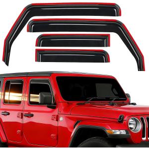 in-Channel Window Rain Guards Compatible with Jeep Wrangler JL/Jeep Gladiator 2018 2019 2020 2021 2022 2023 2024 2025, Extra Durable 4 Door Window Visors Vent Deflector，Exterior Car Accessories