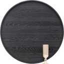 24 inch Round Solid Wood Serving Tray Extra Large Tea Coffee Snack Food Meals Serving Plate Non-Slip Kitchen Party Bar Server Ottoman Tray Breakfast Tray with Raised Edges Black