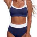 BMJL Women's High Waisted Bikini Sets for Women Color Block Ribbed Two Piece Swimsuit Removable Padding Full Coverage Bikini (S)
