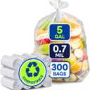 PLASTIC PRINCE 5-Gallon Compostable Trash Bags Biodegradable Trash Bags, 19.5" x 23" 0.7 Mil Can Liners 12 Rolls of 25/Roll, 300/Case