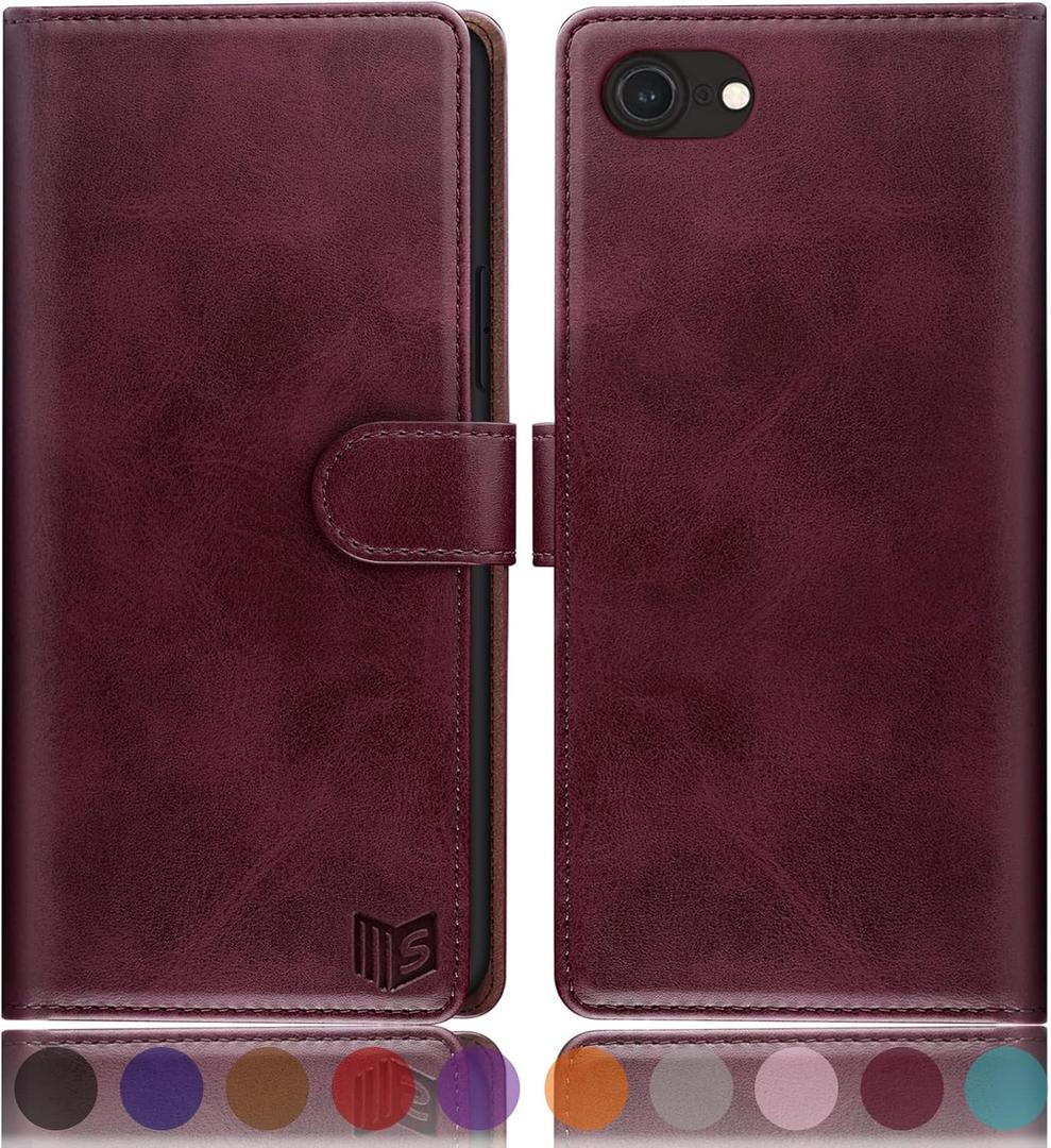 SUANPOT for iPhone 7/8/SE2/SE 3rd 2020/2022 4.7" RFID Blocking Wallet case Credit Card Holder,Flip Book PU Leather Phone case Cover Cellphone Women Men for Apple iPhone SE3 case Wallet Wine Red