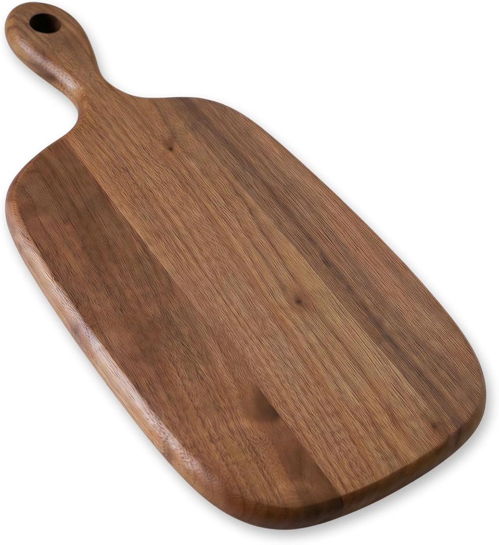 Muso Wood Small Cutting Board with Handle, Walnut Wooden Chopping Boards for Bread, Vegetables & Fruits, Dinner Cheese Board with Hole(15.2x7.3 Inches)