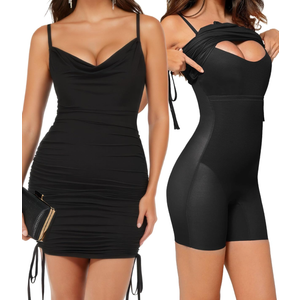 Popilush Corset Dress - Summer Club Outfits for Women Built in Bra Shapewear Drawstring Adjustable Ruched Mini Dresses, Size M