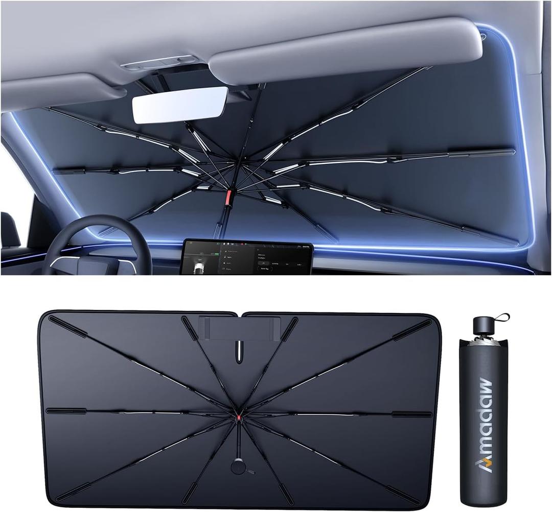 Amadaw Mid SUV Windshield Sun Shade for Kicks/ GLC/ CX90/ Acadia/ Encore GX 2000-2026, Foldable Umbrella Sunshade with 100% UV Block, Multi-Layer Heat Insulation, Keeps Car Cooler