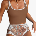 ZAFUL Tankini Swimsuit Tummy Control Bathing Suits Two Piece Swim Top with High Waisted Bottom, Small