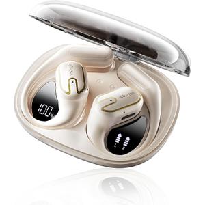 Open Ear Headphones Earbuds wireless - 5.4 Bluetooth Ear Buds with LED Digital Display IPX7 Waterproof, Wireless Headphones Touch Control Air Conduction Stereo Sound with 18.2mm Drivers 80H Playtime (standard, White)